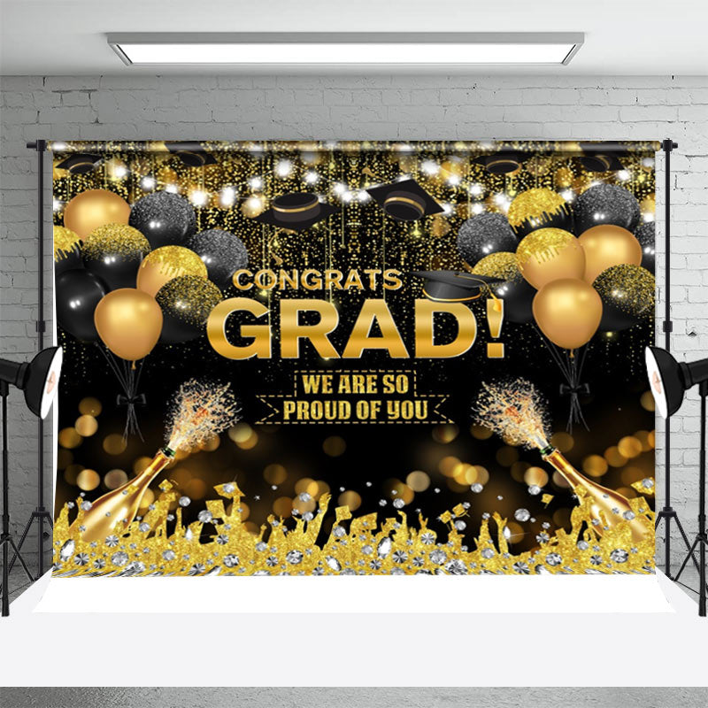 Aperturee - Black Golden Diamond Champagne Graduation Backdrop