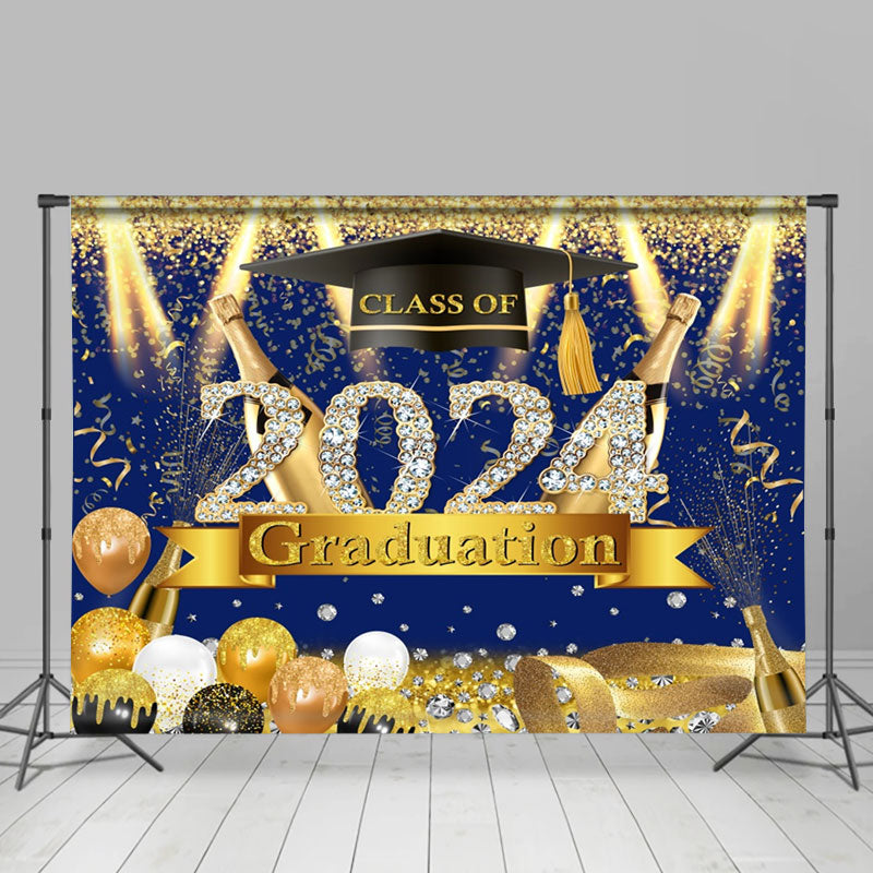 Aperturee - Balloon Diamond Blue Gold Ribbon Graduation Backdrop