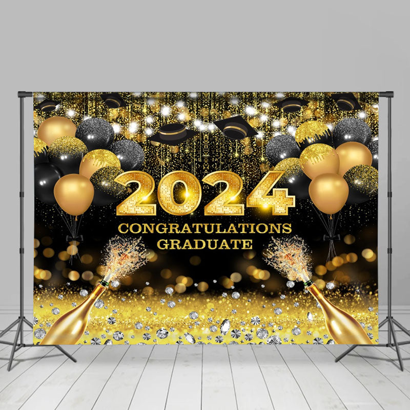 Aperturee - Champagne Black Gold Ballloons Graduation Backdrop