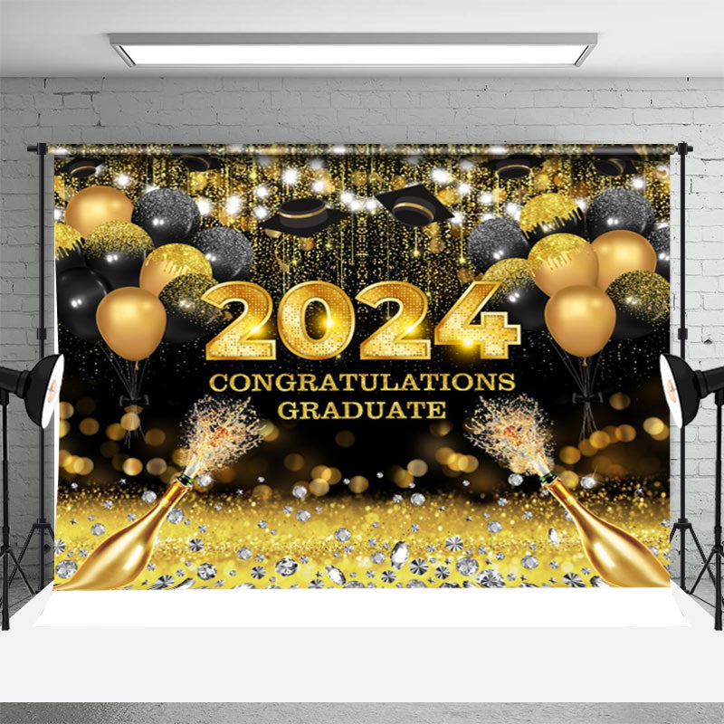 Aperturee - Champagne Black Gold Ballloons Graduation Backdrop