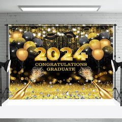 Aperturee - Champagne Black Gold Ballloons Graduation Backdrop