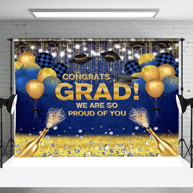 Aperturee - Blue Golden Diamond Champagne Graduation Backdrop