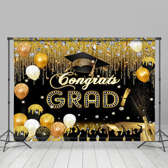 Aperturee - Grad Diamond Balloons Black Gold Graduation Backdrop