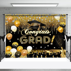 Aperturee - Grad Diamond Balloons Black Gold Graduation Backdrop