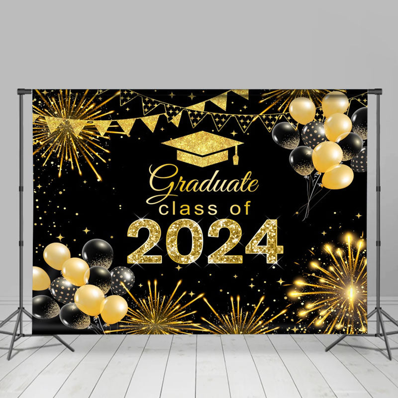 Aperturee - Golden Spark Black Balloon Flags Graduation Backdrop