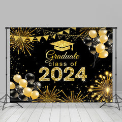 Aperturee - Golden Spark Black Balloon Flags Graduation Backdrop