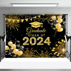 Aperturee - Golden Spark Black Balloon Flags Graduation Backdrop