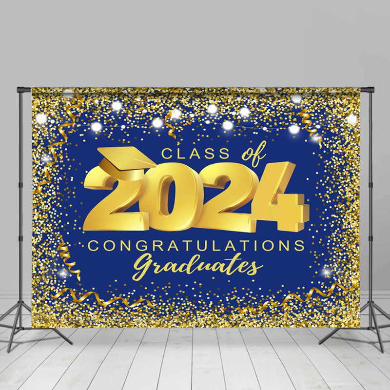 Aperturee - Flag Ribbon Golden Blue Class Of Graduation Backdrop