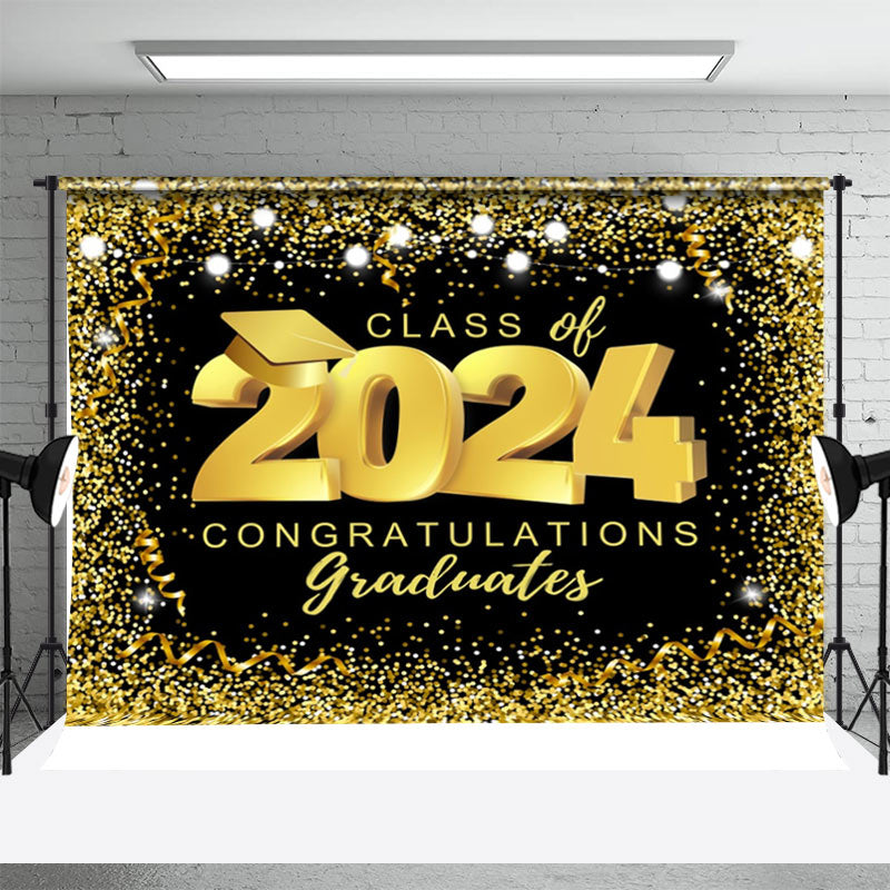 Aperturee - Flag Ribbon Gold Black Class Of Graduation Backdrop