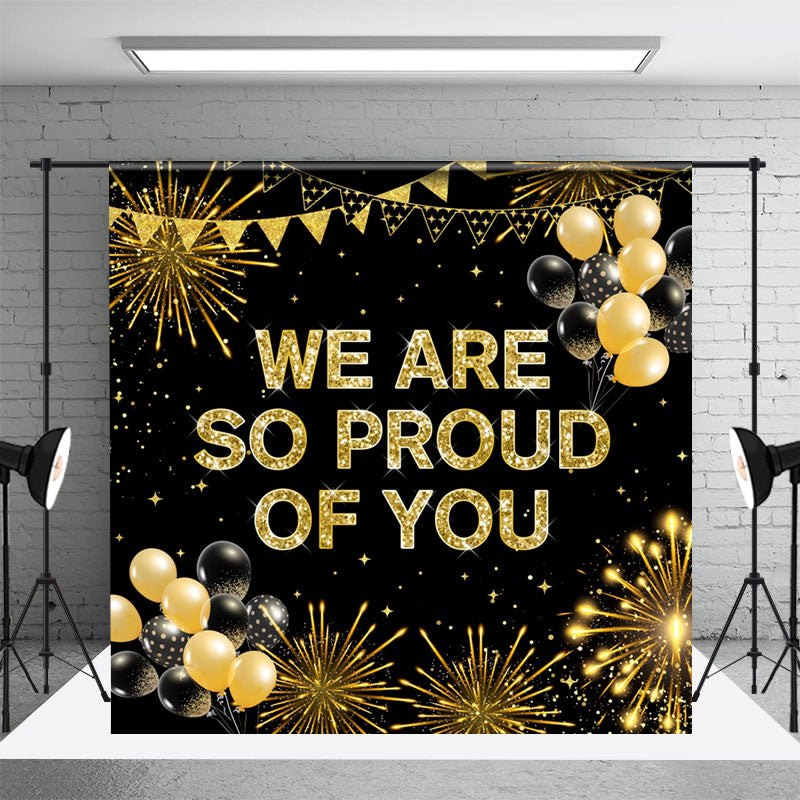 Aperturee - Proud Of You Black Golden Spark Graduation Backdrop