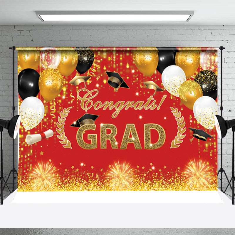 Aperturee - Sparkle Balloons Red Congrats Graduation Backdrop