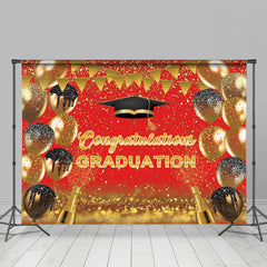 Aperturee - Red Black Golden Flag Balloons Graduation Backdrop