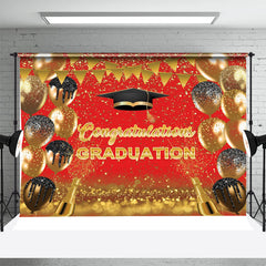 Aperturee - Red Black Golden Flag Balloons Graduation Backdrop