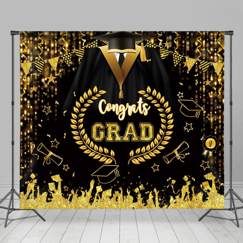 Aperturee - Bachelor Gown Gold Black Flag Graduation Backdrop