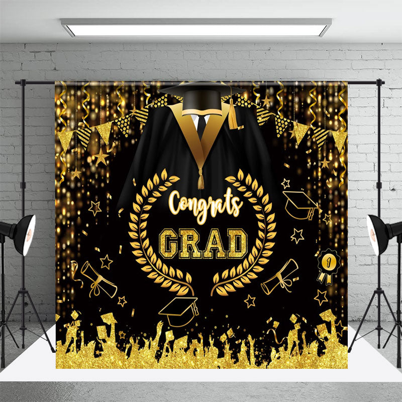 Aperturee - Bachelor Gown Gold Black Flag Graduation Backdrop