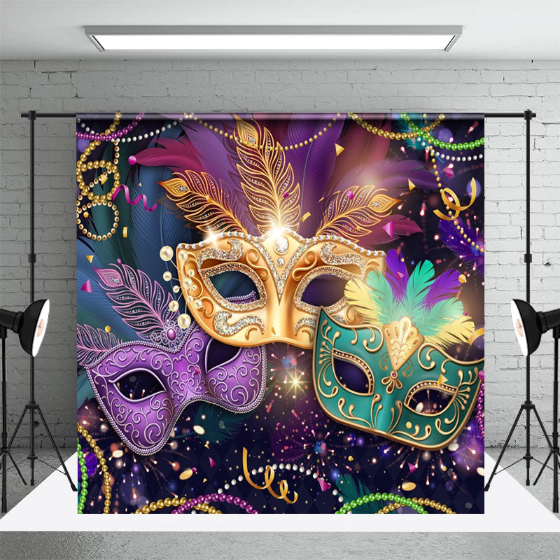 Aperturee - Colorful Feather Exquisite Mask Masquerade Backdrop