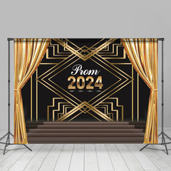 Aperturee - Golden Curtain Black Lines Floor Backdrop For Prom