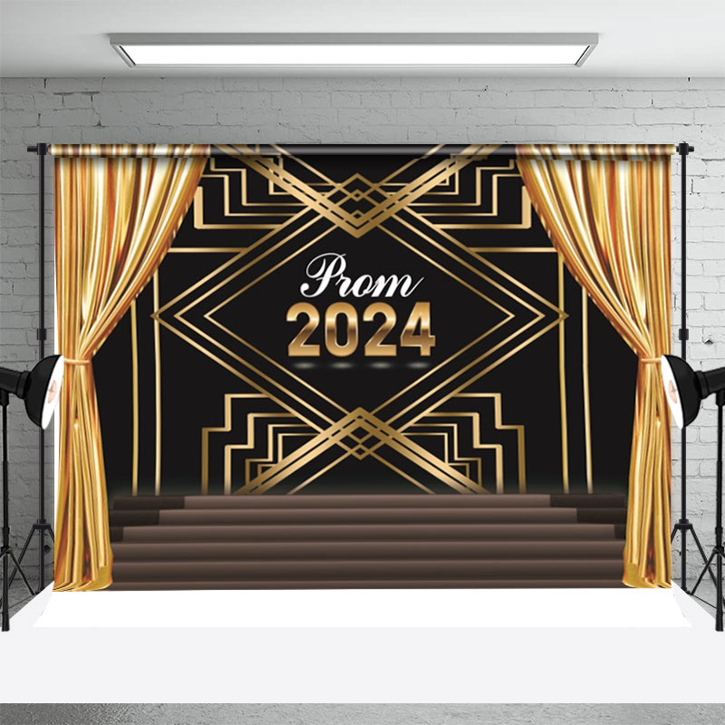 Aperturee - Golden Curtain Black Lines Floor Backdrop For Prom