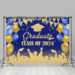 Aperturee - Golden Blue Shadow Balloon Flag Graduation Backdrop