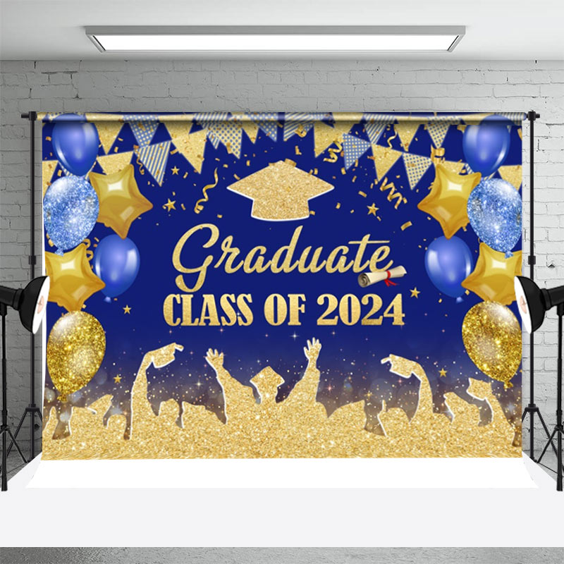 Aperturee - Golden Blue Shadow Balloon Flag Graduation Backdrop