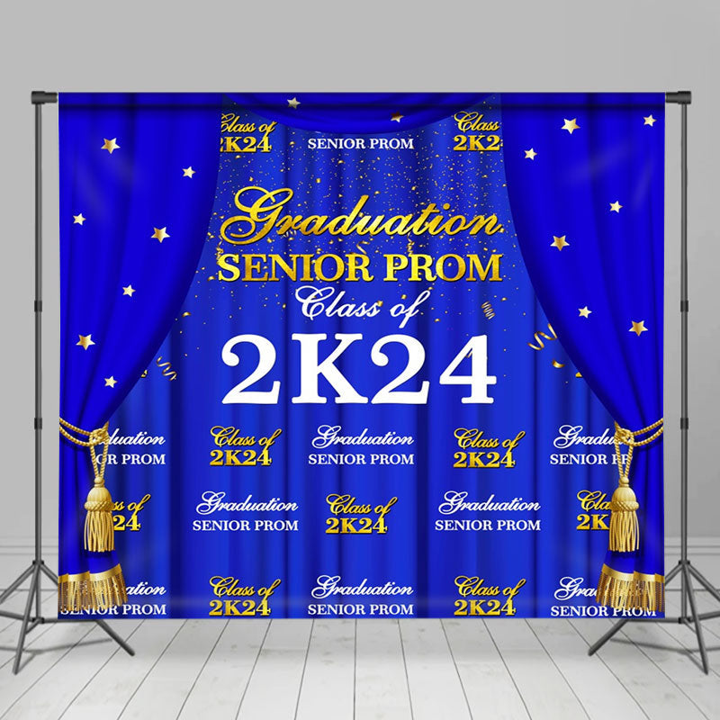 Aperturee - Blue Golden Curtain Repeat Star Graduation Backdrop