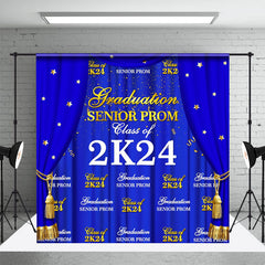 Aperturee - Blue Golden Curtain Repeat Star Graduation Backdrop