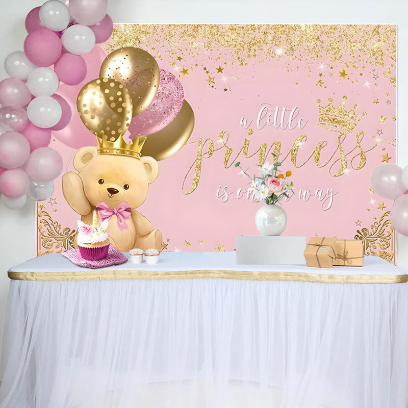 Aperturee - Teddy Bear Balloon Crown Pink Baby Shower Backdrop