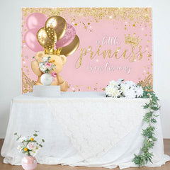 Aperturee - Teddy Bear Balloon Crown Pink Baby Shower Backdrop