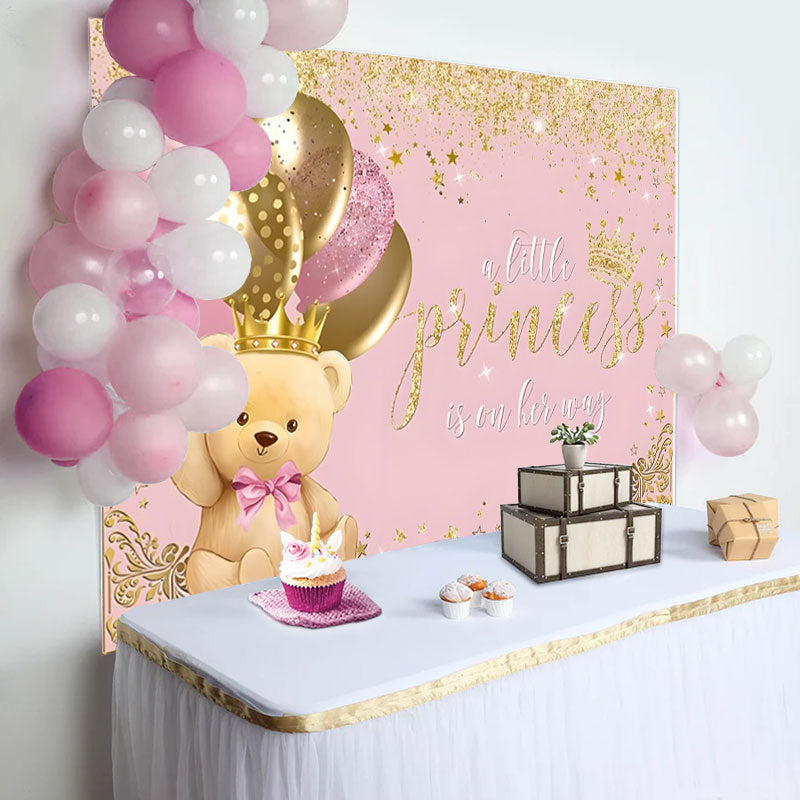 Aperturee - Teddy Bear Balloon Crown Pink Baby Shower Backdrop