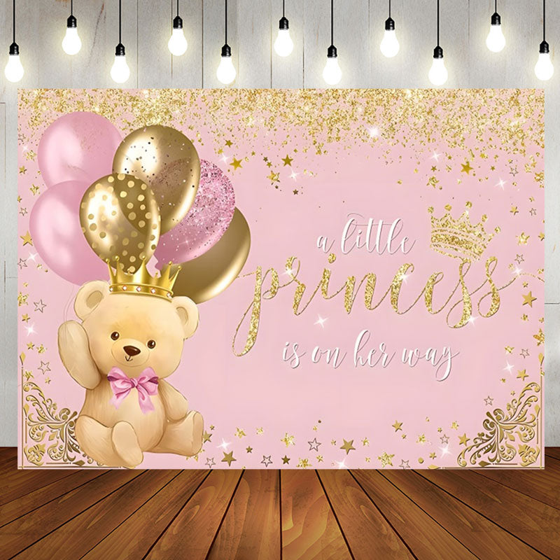 Aperturee - Teddy Bear Balloon Crown Pink Baby Shower Backdrop