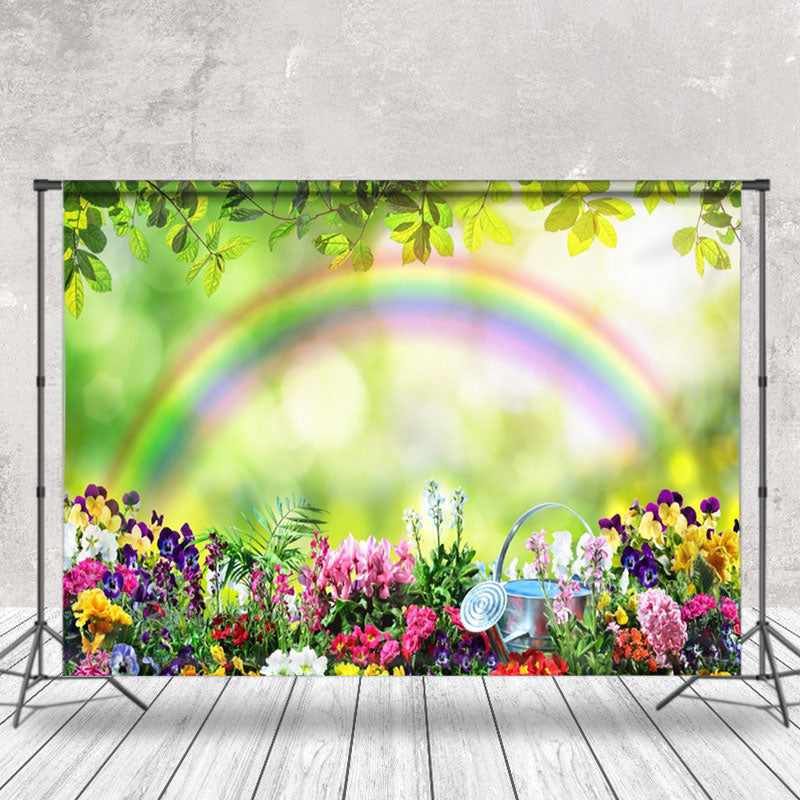 Aperturee - Colorful Flowers Rainbow Bokeh Green Spring Backdrop