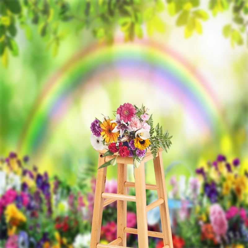 Aperturee - Colorful Flowers Rainbow Bokeh Green Spring Backdrop