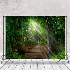 Aperturee - Bamboo Forest Wooden Path Sunlight Spring Backdrop