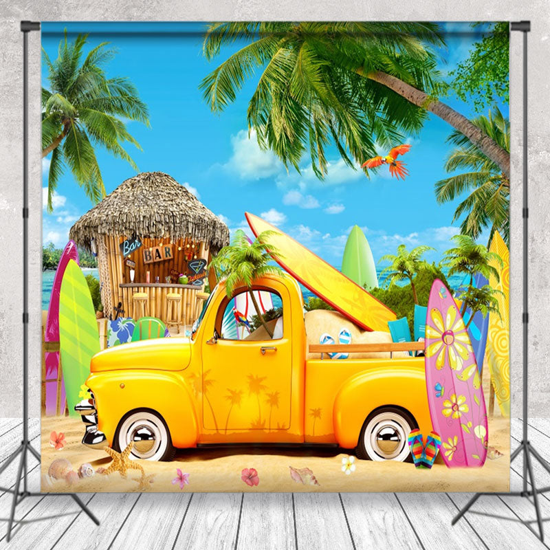 Aperturee - Traveling Coconut Tree Car Bar Beach Summer Backdrop