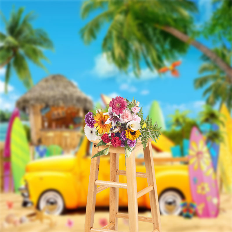 Aperturee - Traveling Coconut Tree Car Bar Beach Summer Backdrop