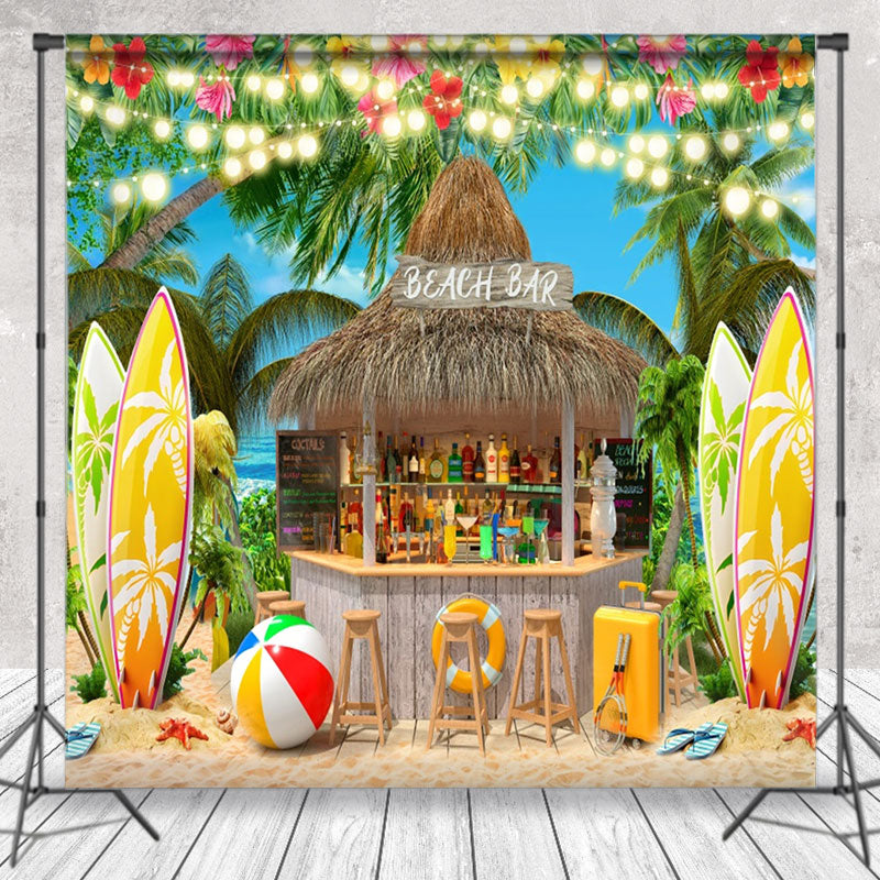 Aperturee - Beach Bar Ball Surfboard Coconut Tree Summer Backdrop