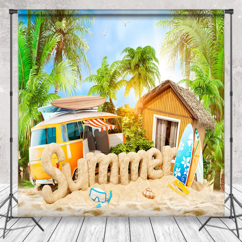 Aperturee - Holiday RV Beach Log Cabin Tree Backdrop For Summer