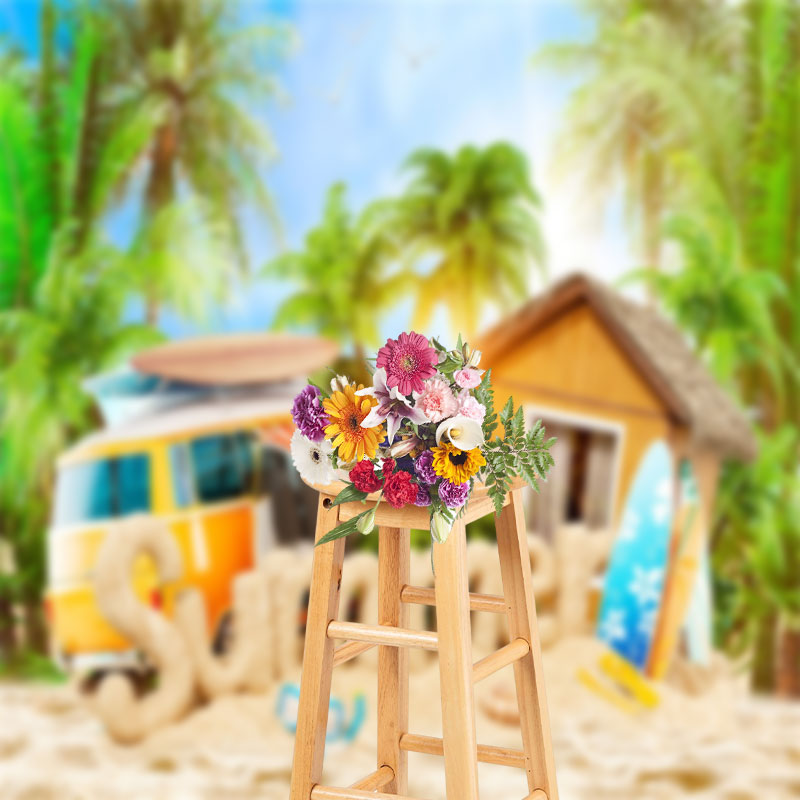 Aperturee - Holiday RV Beach Log Cabin Tree Backdrop For Summer