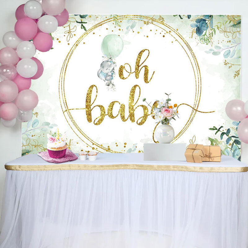 Aperturee - Green Watercolor Leaves Animal Baby Shower Backdrop