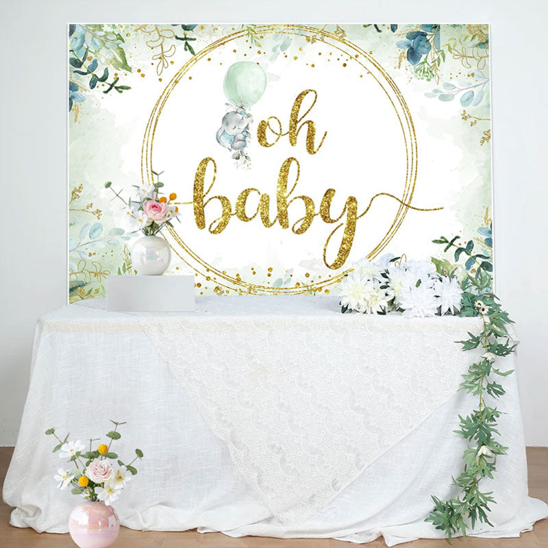 Aperturee - Green Watercolor Leaves Animal Baby Shower Backdrop