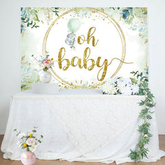 Aperturee - Green Watercolor Leaves Animal Baby Shower Backdrop