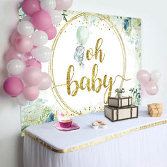 Aperturee - Green Watercolor Leaves Animal Baby Shower Backdrop