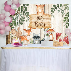 Aperturee - Wood Sign Animals Tree Leaves Baby Shower Backdrop