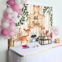 Aperturee - Wood Sign Animals Tree Leaves Baby Shower Backdrop