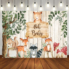 Aperturee - Wood Sign Animals Tree Leaves Baby Shower Backdrop