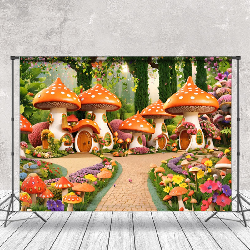 Aperturee - Storybrooke Mushroom House Path Floral Spring Backdrop