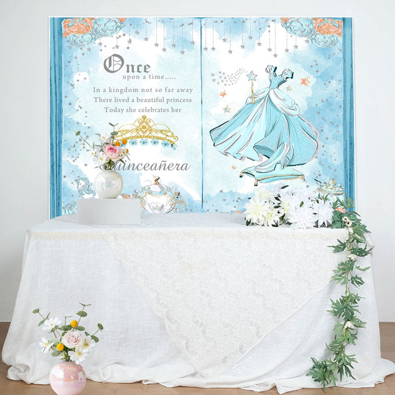 Aperturee - Blue Book Princess Floral Crown Birthday Backdrop