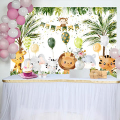 Aperturee - Animals Balloon Tree Monstera Baby Shower Backdrop