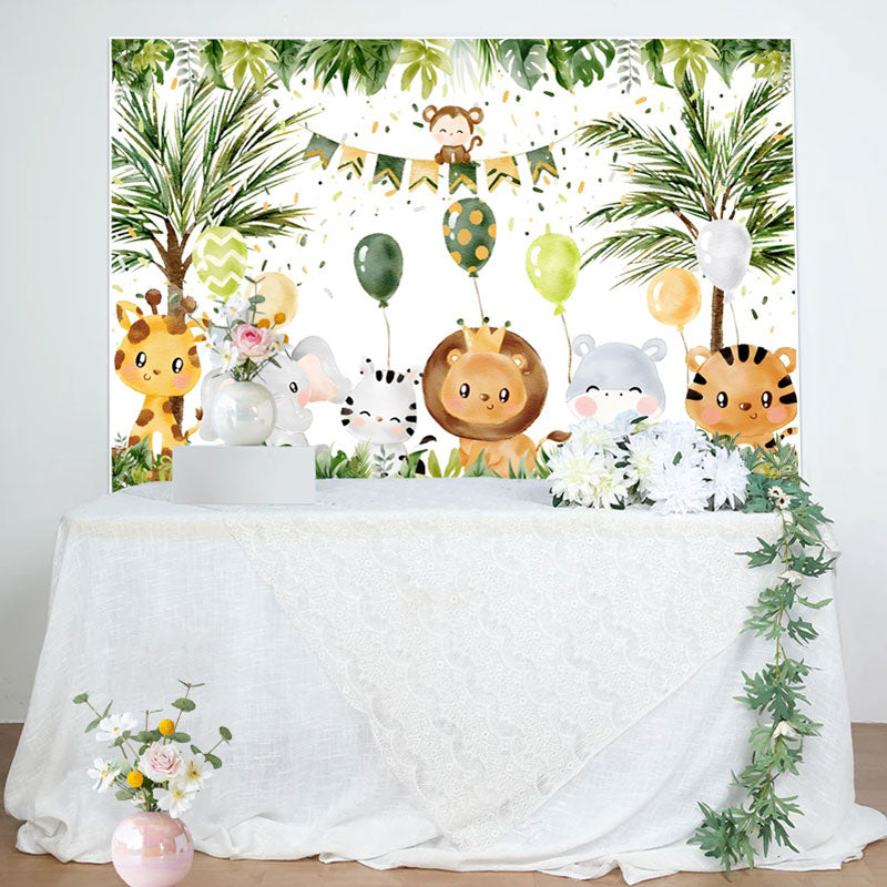 Aperturee - Animals Balloon Tree Monstera Baby Shower Backdrop