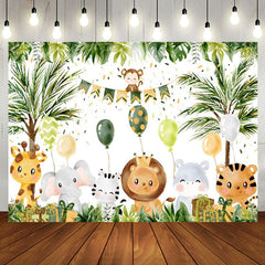 Aperturee - Animals Balloon Tree Monstera Baby Shower Backdrop